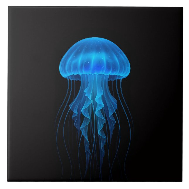 Black 4 Luxe Tile with Neon Blue Jellyfish (Frente)