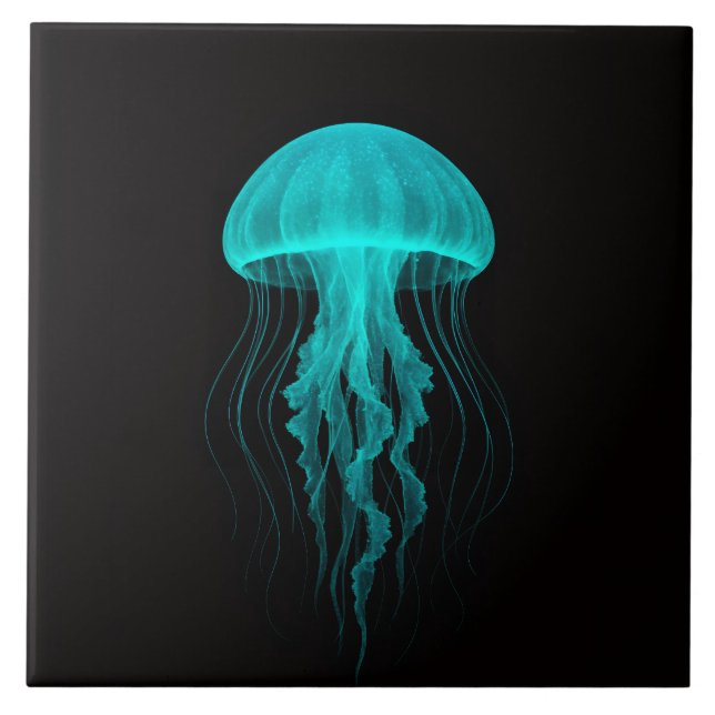 Black 4 Luxe Tile with Neon Green Jellyfish (Frente)
