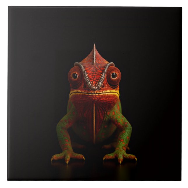 Black 4 Luxe Tile with tropical Panther Chameleon (Frente)