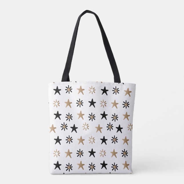 Black and Dourado Stars Modern Trendy Boho Tote Ba (Verso)