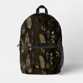 Black and Gold Feather Printed Backpack