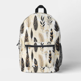 Black and Gold Feather Printed Backpack