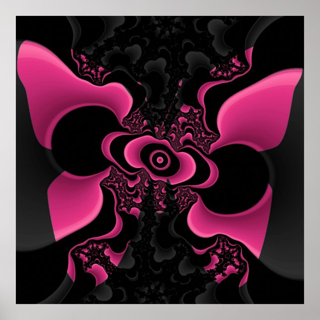 Black and Pink Butterfly Fractal Poster (Frente)
