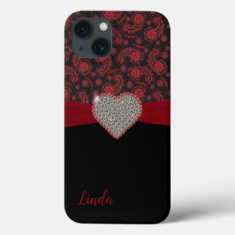 Black and Red Paisley com Diamond Heart