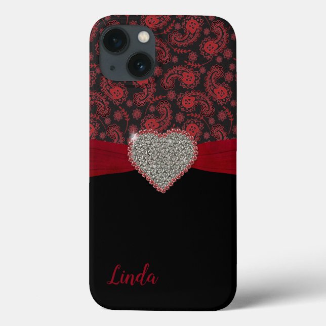 Black and Red Paisley com Diamond Heart (Verso)