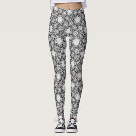 Black and White 3D Geometric Abstract Leggings - I