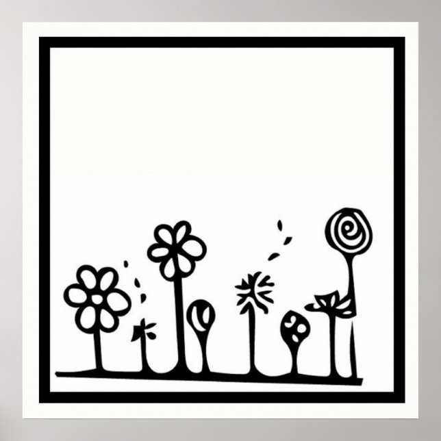 Black and White Flower Drawing Poster (Frente)