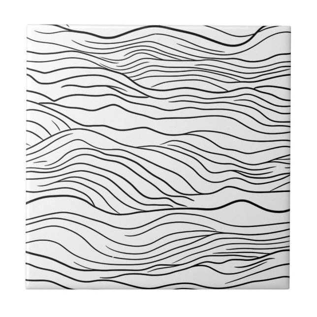 Black and White Hand-Drawn Wavy Line Pattern (Frente)