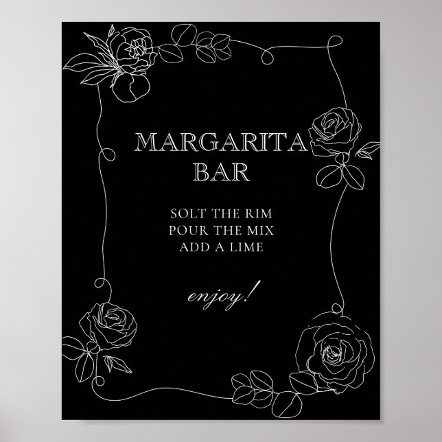 Black and White Margarita Bar Bridal Shower Poster (Frente)