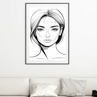 Black and White Minimal Woman Line Art Poster