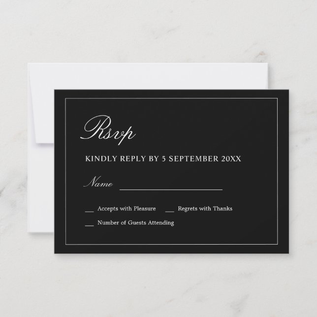 Black and White Minimalist RSVP Wedding Enclosure  (Frente)