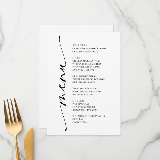 Black and White Modern Elegant Menu  (Frente/Verso In Situ)