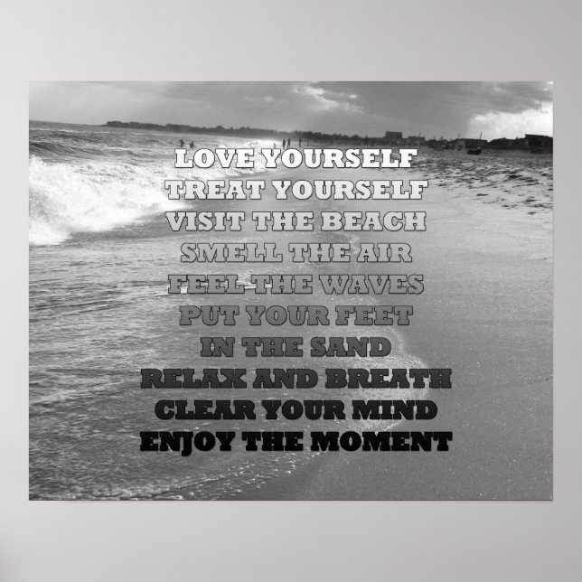 Black and White Ocean Beach and Quote Photo Poster (Frente)