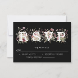 Black and White Spring Floral Wedding RSVP card