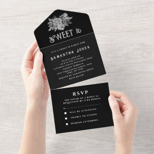 Black and White Sweet 16 Floral XVI