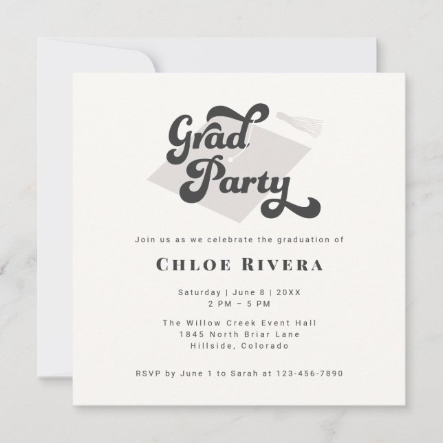 Black and White Tassel Grad Party Invitation (Frente)