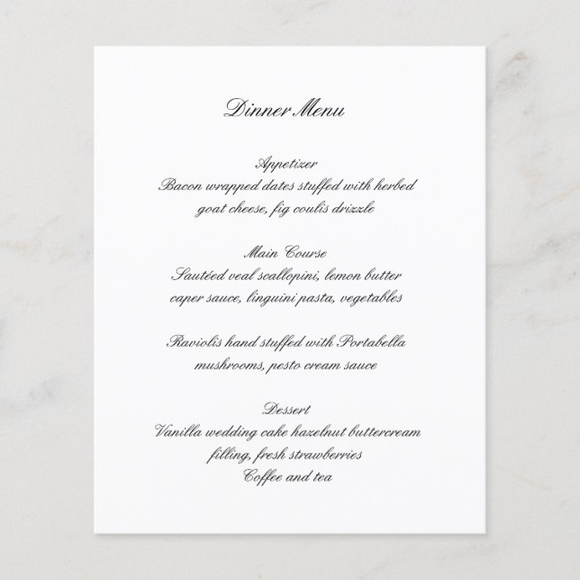 Black and White Timeless Budget Wedding Menu (Frente)