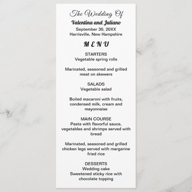 Black and White Typography Wedding Menu (Frente)