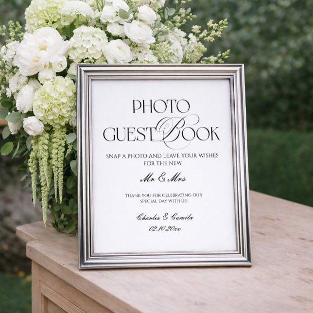 Black and White Wedding Photo Guest Book Poster (Criador carregado)