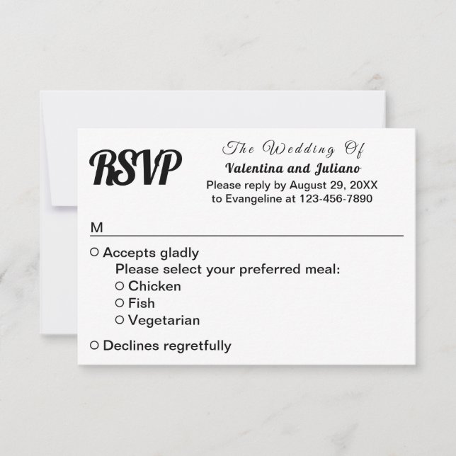 Black and White Wedding RSVP (Frente)