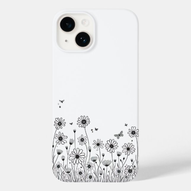 Black and White Wildflower iPhone 14 Cases (Verso)