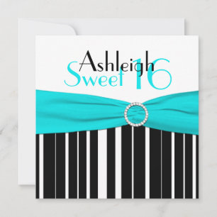 Black, Aqua, White Sweet, 16 convites