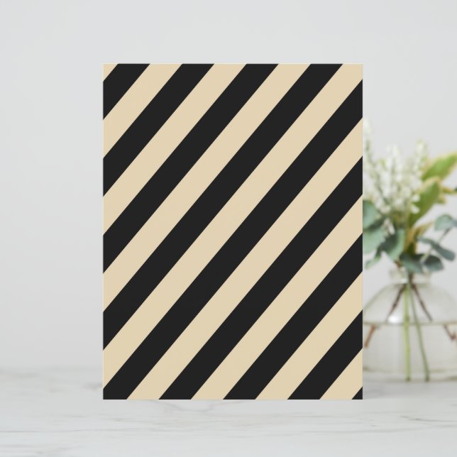 Black & Beige Diagonal Stripes Scrapbook Paper (Em pé/Frente)
