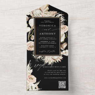 Black Boho Protea Pampas Grass Casamento QR Código