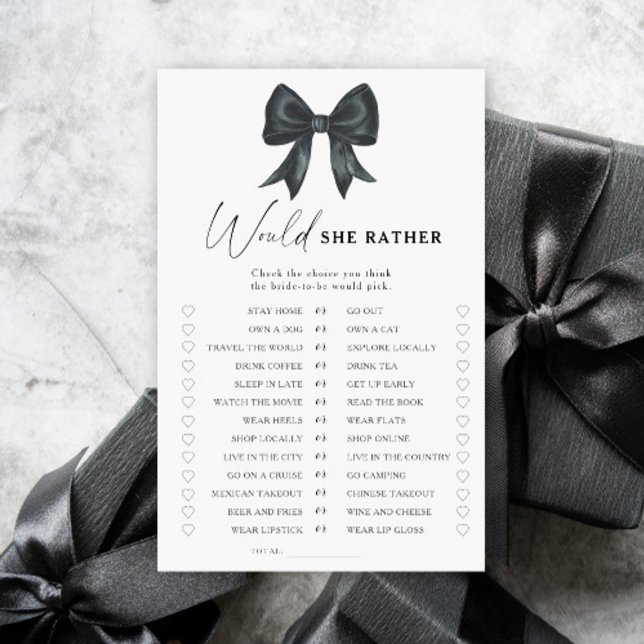 Black Bow bridal shower Would she rather game (Criador carregado)