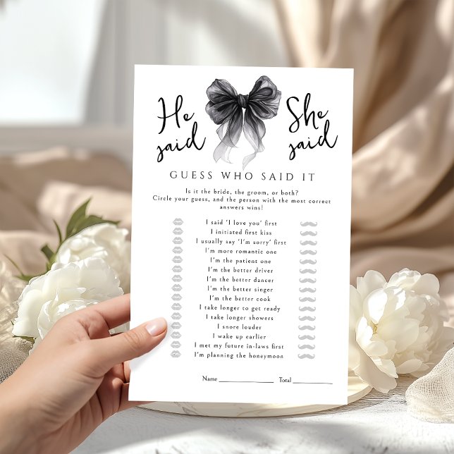 Black Bow He said She said Bridal Shower Game (Criador carregado)