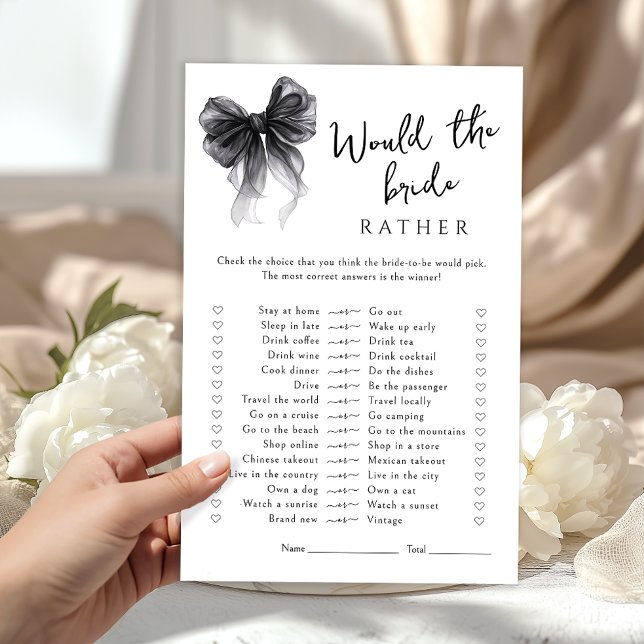 Black Bow Would She Rather Bridal Shower Game (Criador carregado)