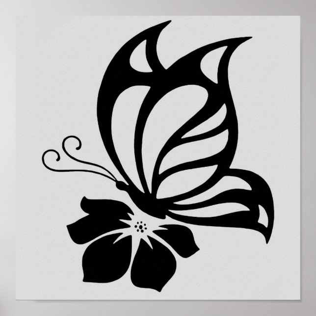 Black Butterfly on a Flower Poster Paper (Frente)