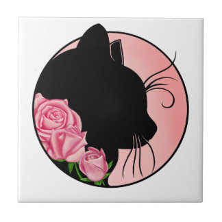 Black cat and roses