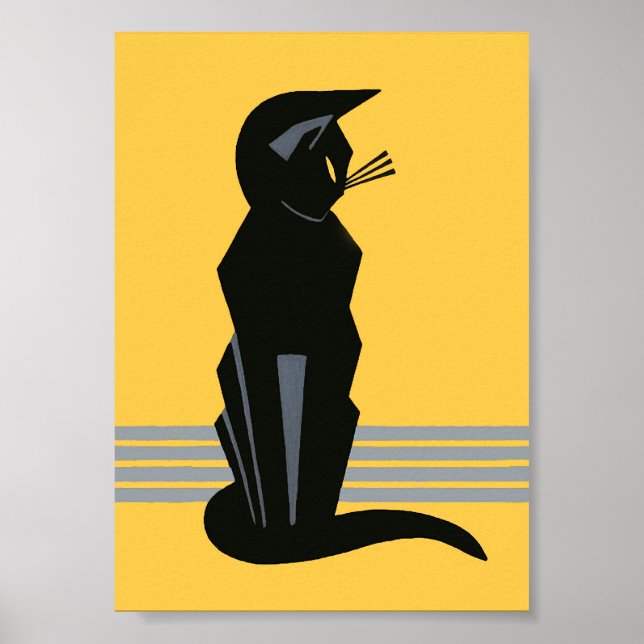 Black Cat Art Deco Vintage Animal Poster (Frente)