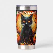 Black Cat Bats Pumpkins Whimsical Personalizado