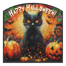 Black Cat Bats Pumpkins Whimsical Personalized