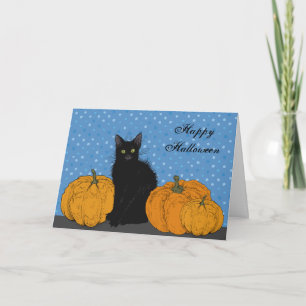Black Cat e Pumpkins - Cartão de Halloween