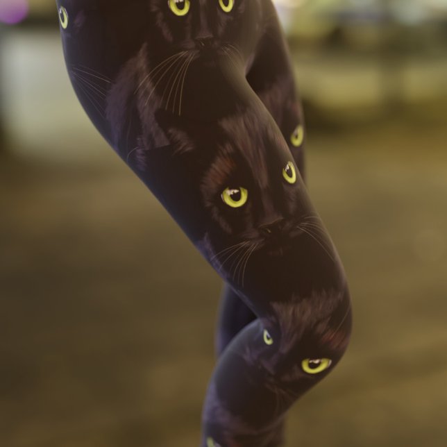 Black Cat Green Eyes Pattern Leggings (Criador carregado)