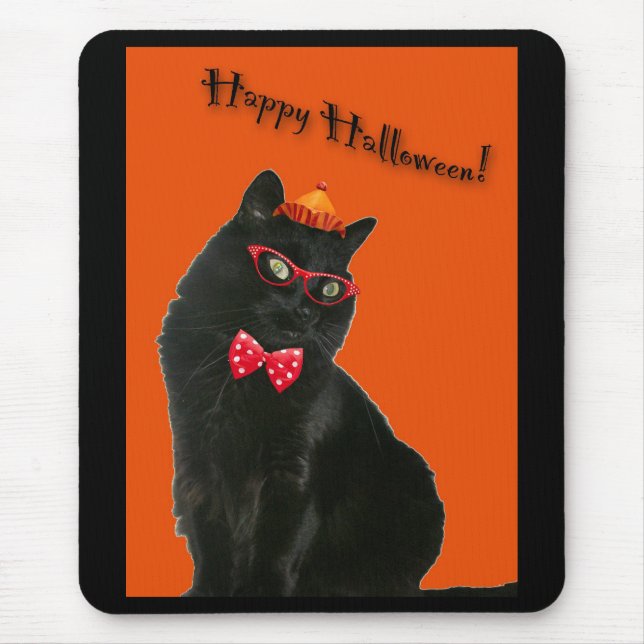Black Cat Happy Halloween Mousepad (Frente)