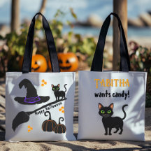 Black Cat Happy Halloween Personalizado Tote Bag