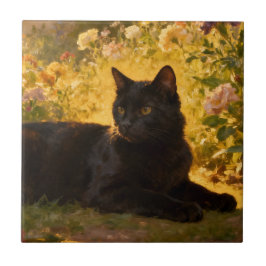 Black Cat in the Flowers I