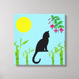 Black Cat in the Sunlit Garden Canvas Print