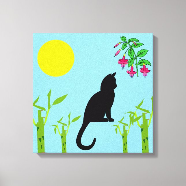 Black Cat in the Sunlit Garden Canvas Print (Frente)
