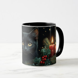 Black Cat Lama a caneca de Natal para família e am