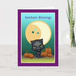 Black Cat Moon Samhain abençoa cartão de saudação