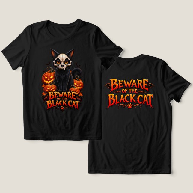 Black Cat Skull Halloween with Jack O Lanterns – S (Design Frente e Verso)