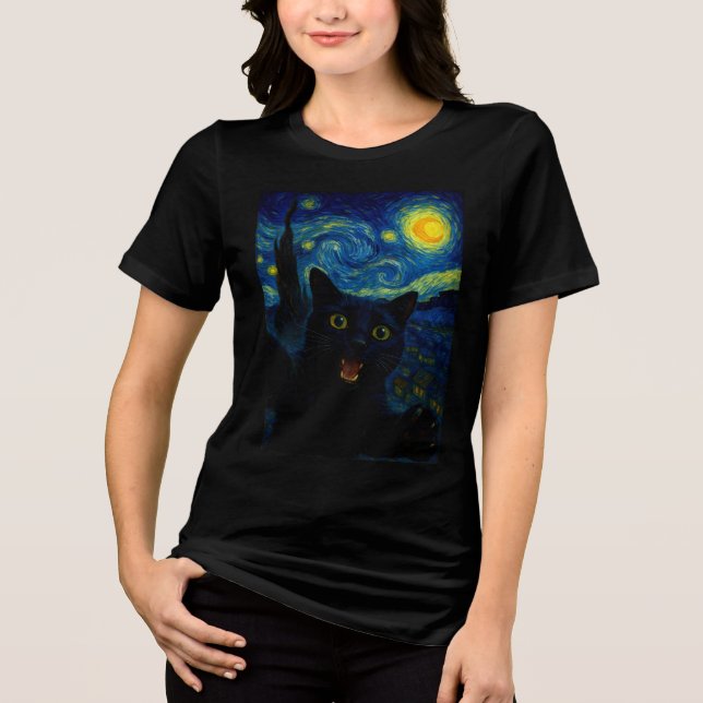 Black Cat Starry Night Van Gogh Cat Selfie (Frente)