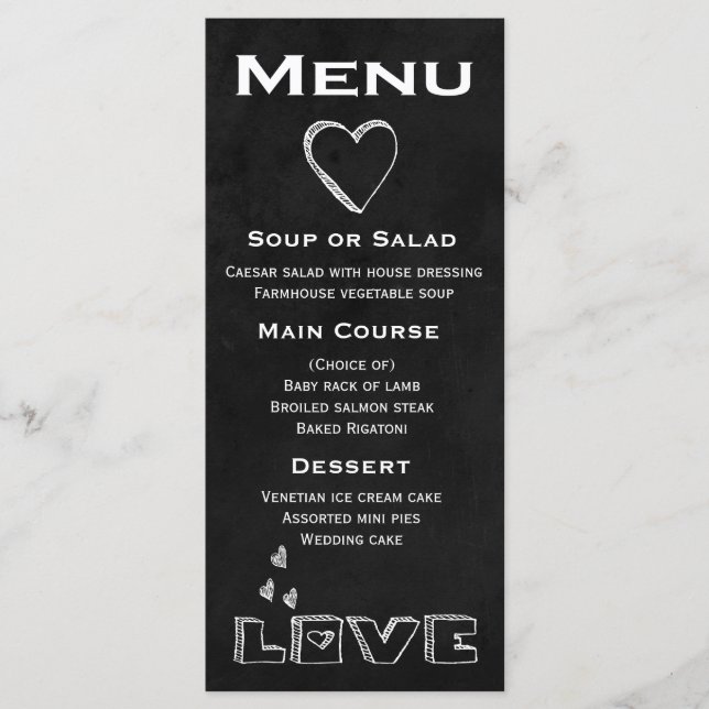 Black Chalkboard Menu Love Heart - Weding, Party (Frente)