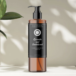 Black cosmetics bottle label with logo