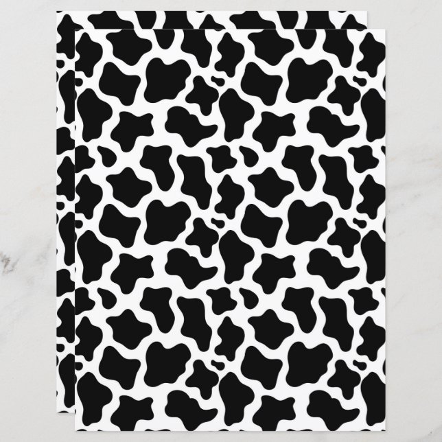 Black Cow Print Scrapbook Paper (Frente/Verso)
